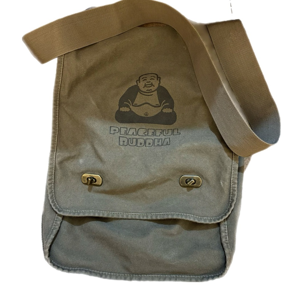 Authentic Pigment Messenger Crossbody Bag Purse Buddha Cotton Green 16” Festival
